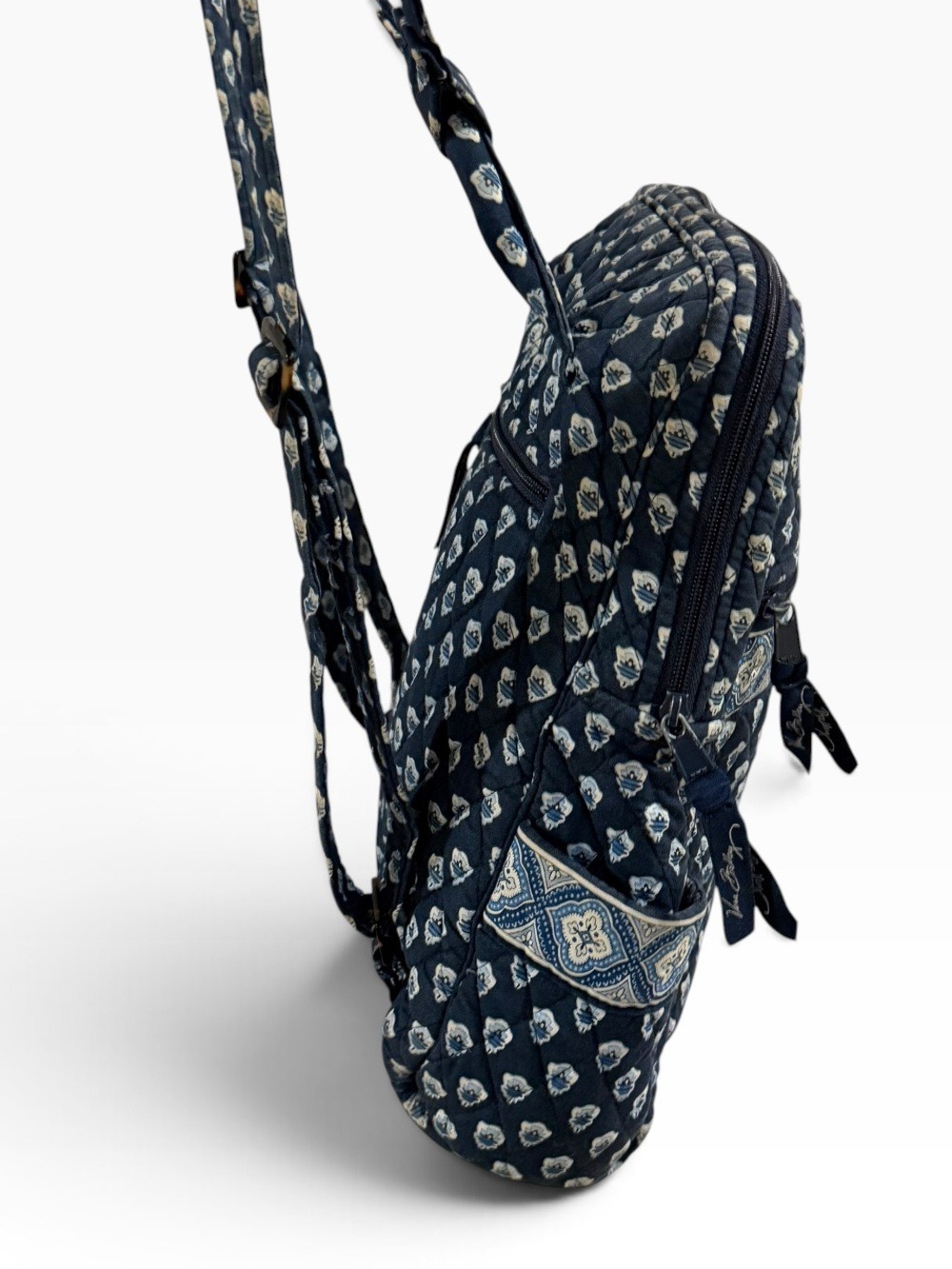 Vera Bradley Mini Backpack Quilted Cotton Navy Blue Medallion - Picture 3 of 12